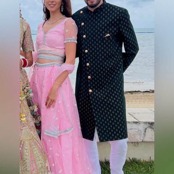 MEN's Custom Green & Gold Sherwani - Picture 2 of 3